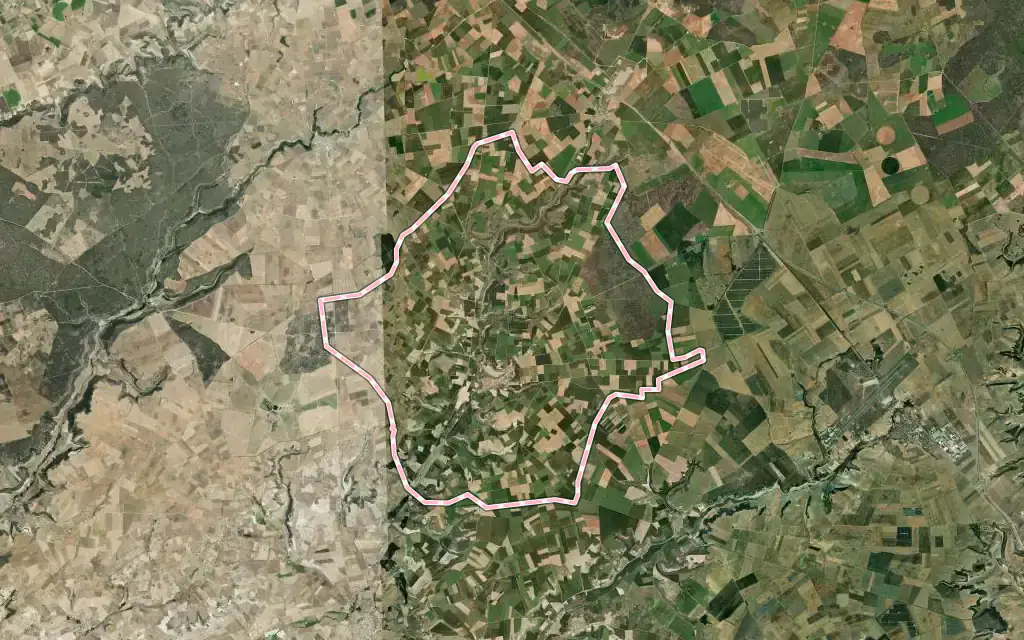Vista satélite de Peñaflor de Hornija con su contorno administrativo