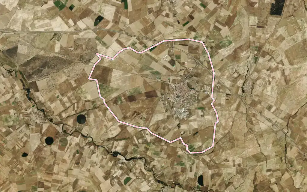 Vista satélite de Peñaranda de Bracamonte con su contorno administrativo