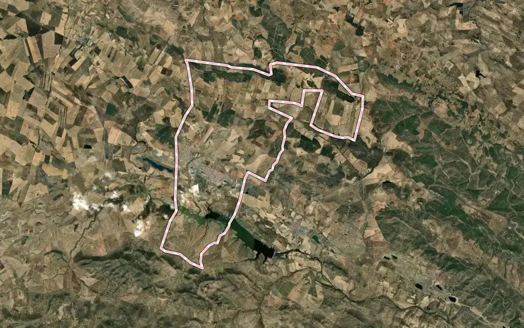 Vista satélite de Peñarroya-Pueblonuevo con su contorno administrativo