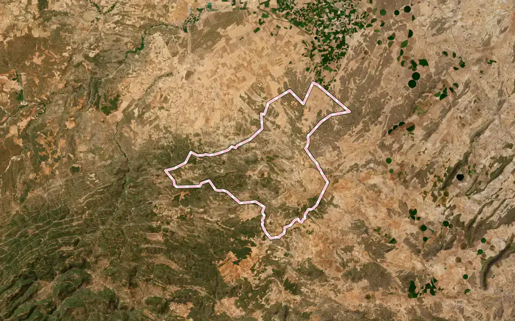 Vista satélite de Peñas de San Pedro con su contorno administrativo