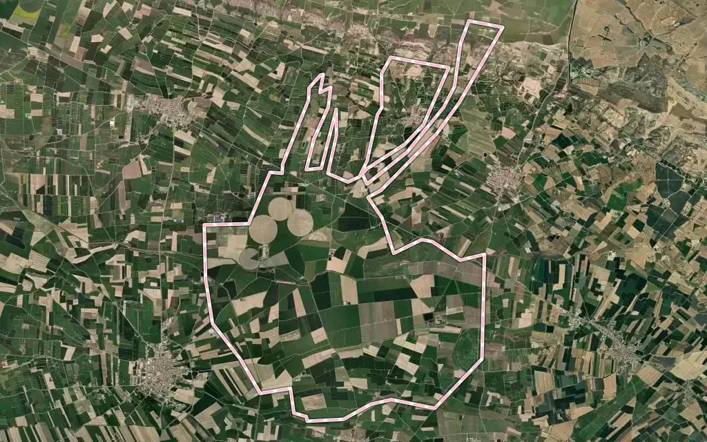 Vista satélite de Penelles con su contorno administrativo