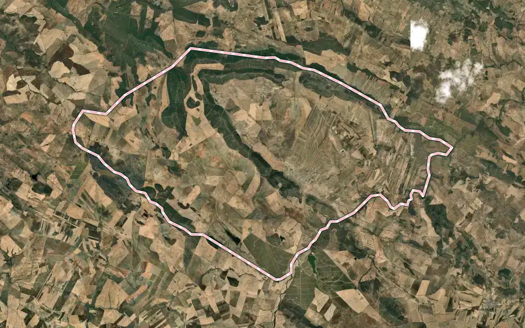 Vista satélite de Peraleda del Zaucejo con su contorno administrativo
