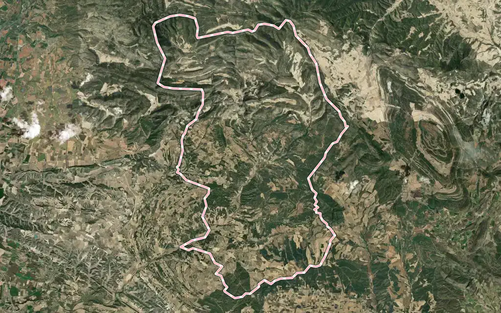 Vista satélite de Peralta de Calasanz con su contorno administrativo