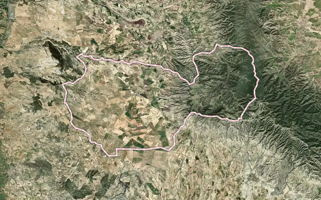 Vista satélite de Perdiguera con su contorno administrativo