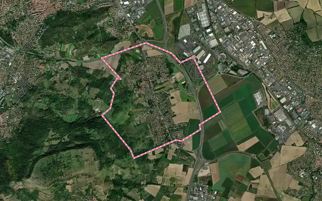 Vue satellite de Pérignat-lès-Sarliève avec ses contours administratifs