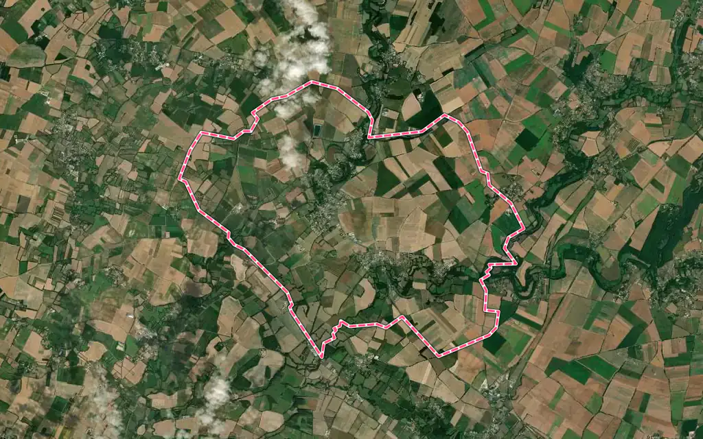 Vue satellite de Périgné avec ses contours administratifs