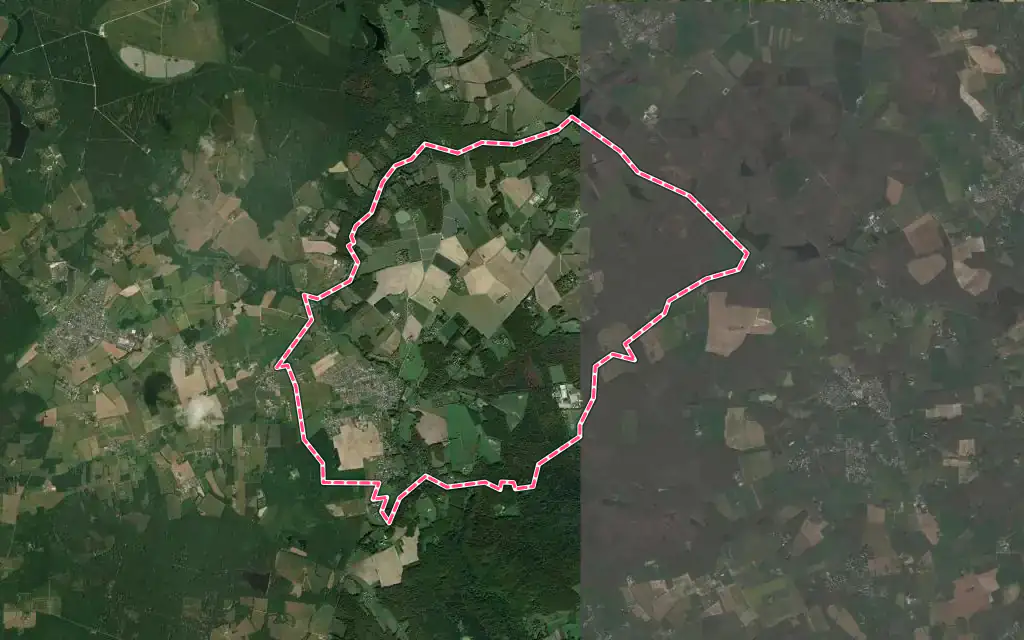 Vue satellite de Pernay avec ses contours administratifs