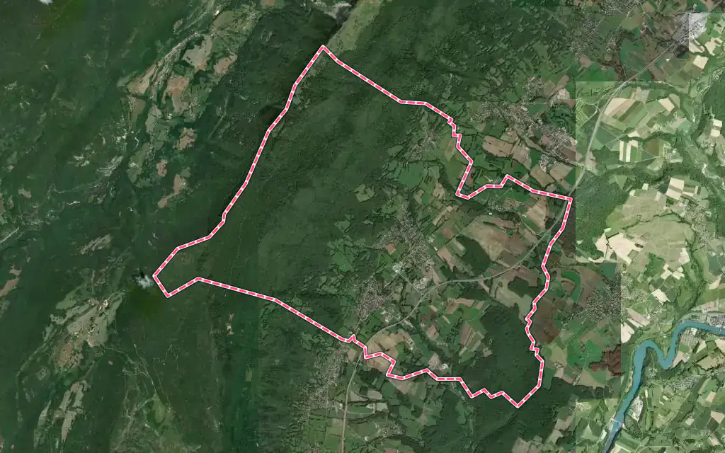 Vue satellite de Péron avec ses contours administratifs