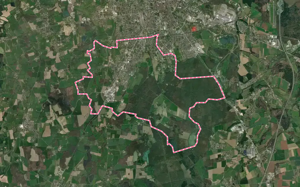 Vue satellite de Péronnas avec ses contours administratifs