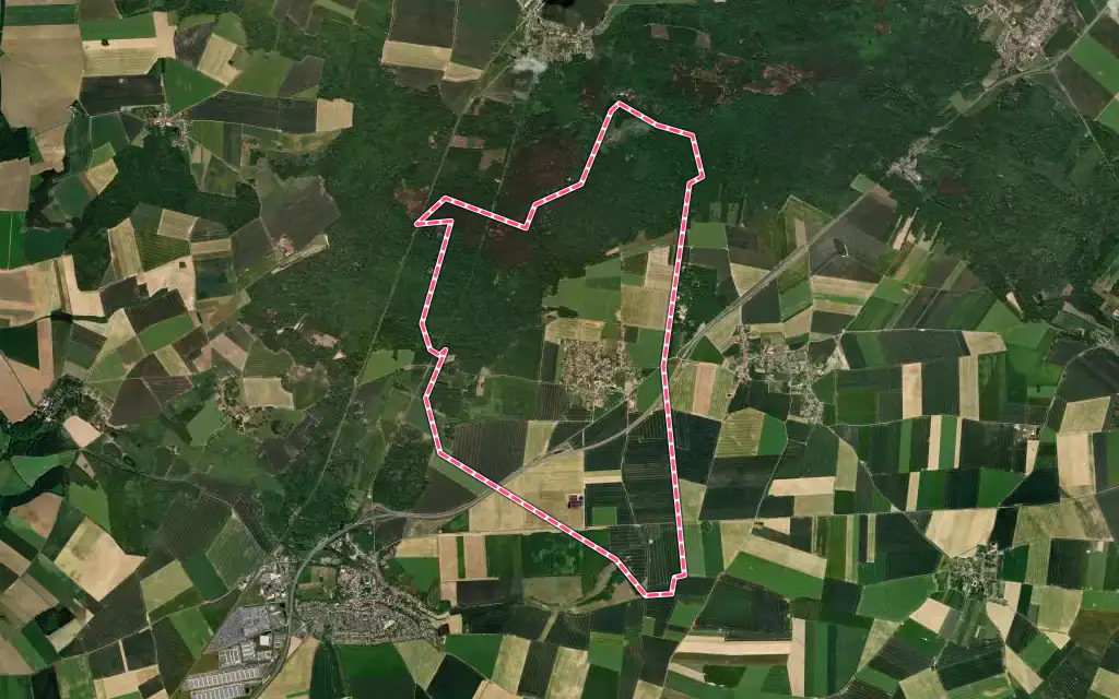 Vue satellite de Péroy-les-Gombries avec ses contours administratifs