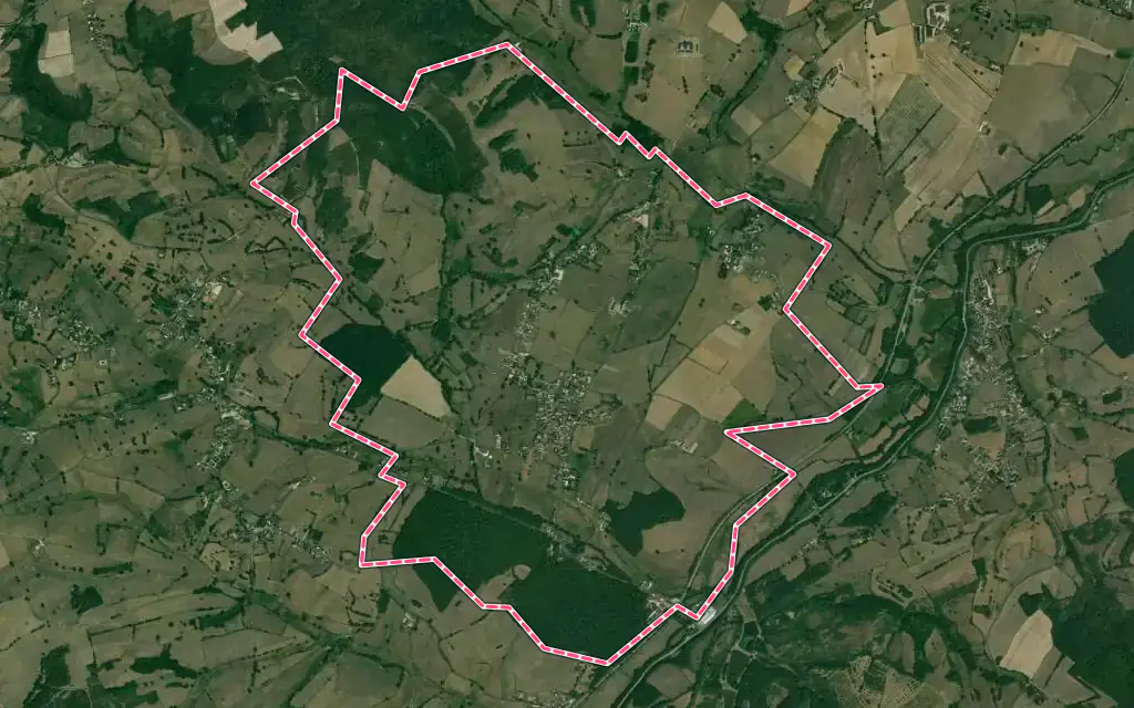 Vue satellite de Perreuil avec ses contours administratifs
