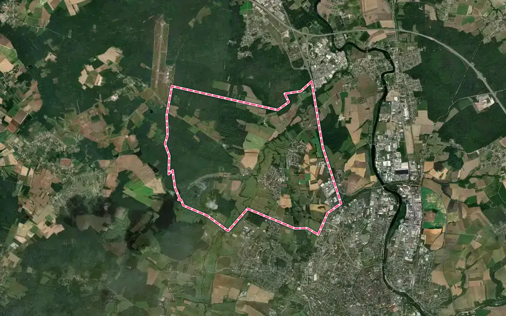 Vue satellite de Perrigny avec ses contours administratifs