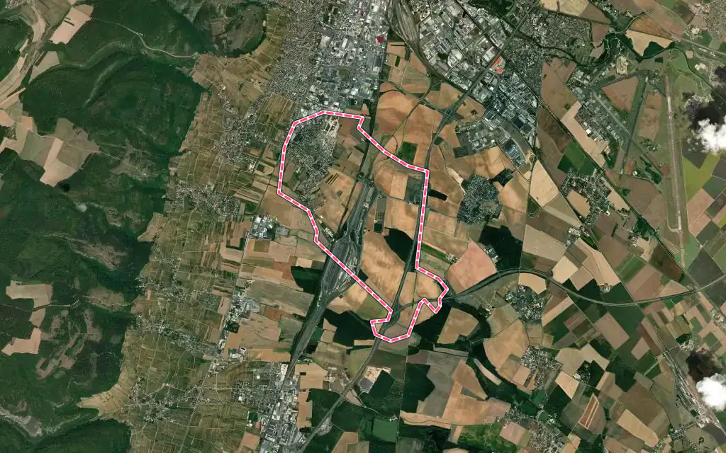 Vue satellite de Perrigny-lès-Dijon avec ses contours administratifs