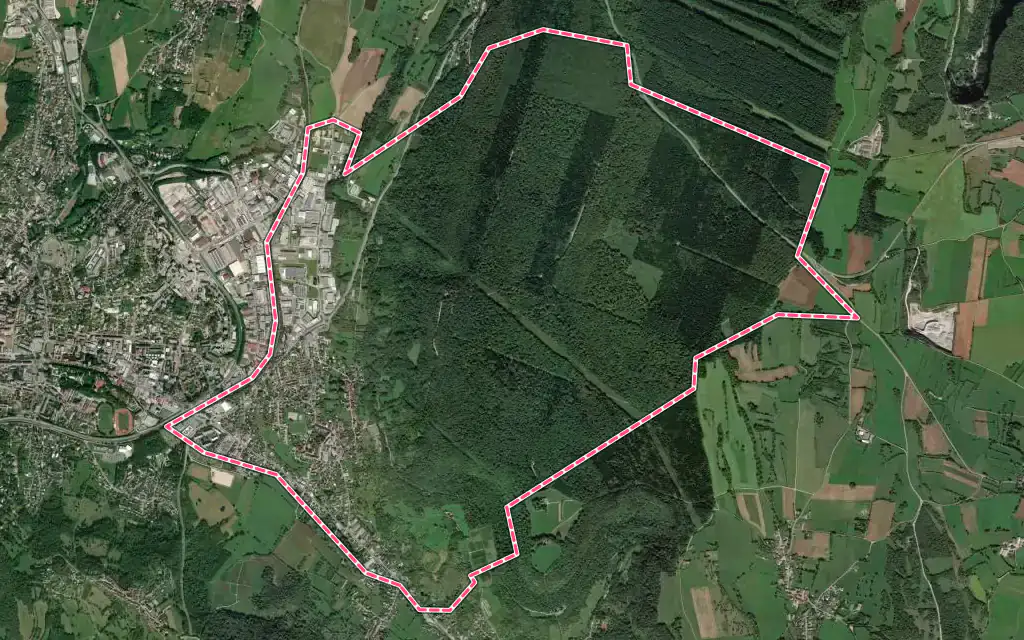 Vue satellite de Perrigny avec ses contours administratifs