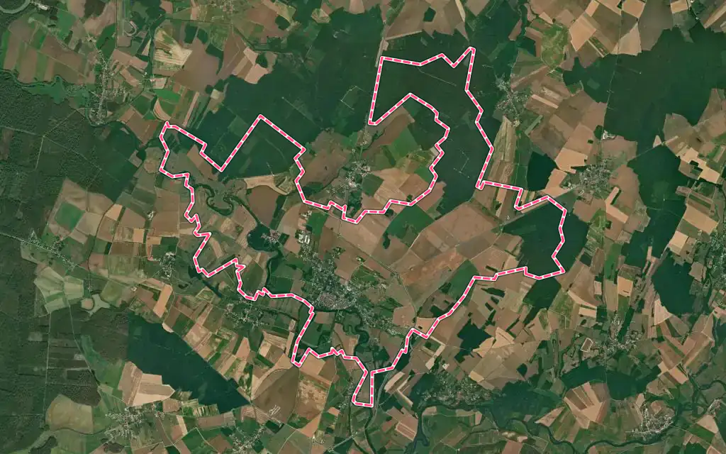 Vue satellite de Pesmes avec ses contours administratifs