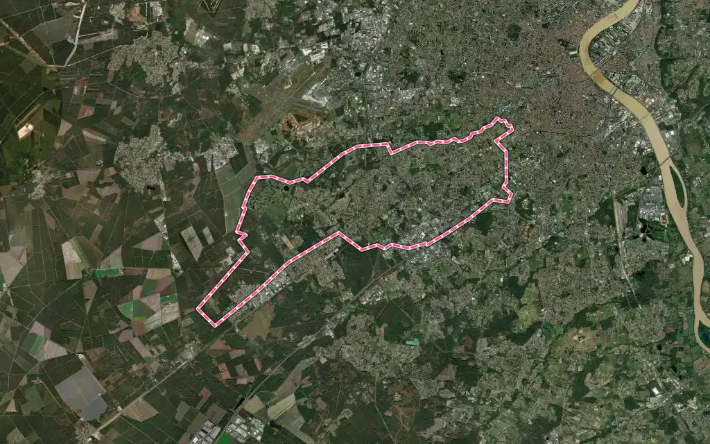 Vue satellite de Pessac avec ses contours administratifs