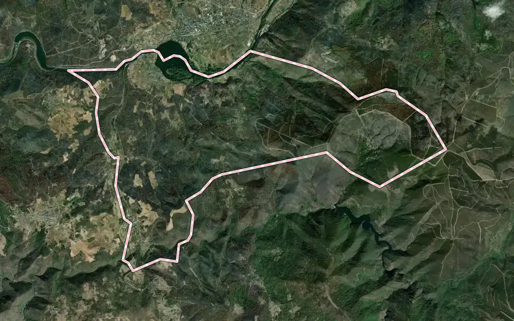 Vista satélite de Petín con su contorno administrativo
