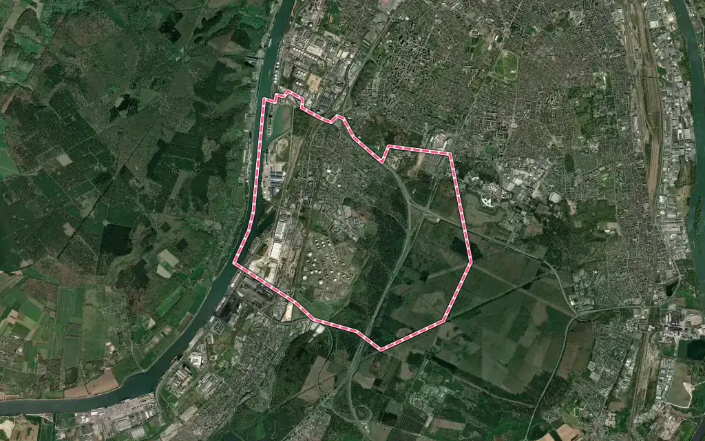 Vue satellite de Petit-Couronne avec ses contours administratifs