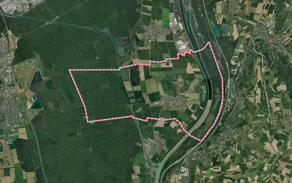 Vue satellite de Petit-Landau avec ses contours administratifs