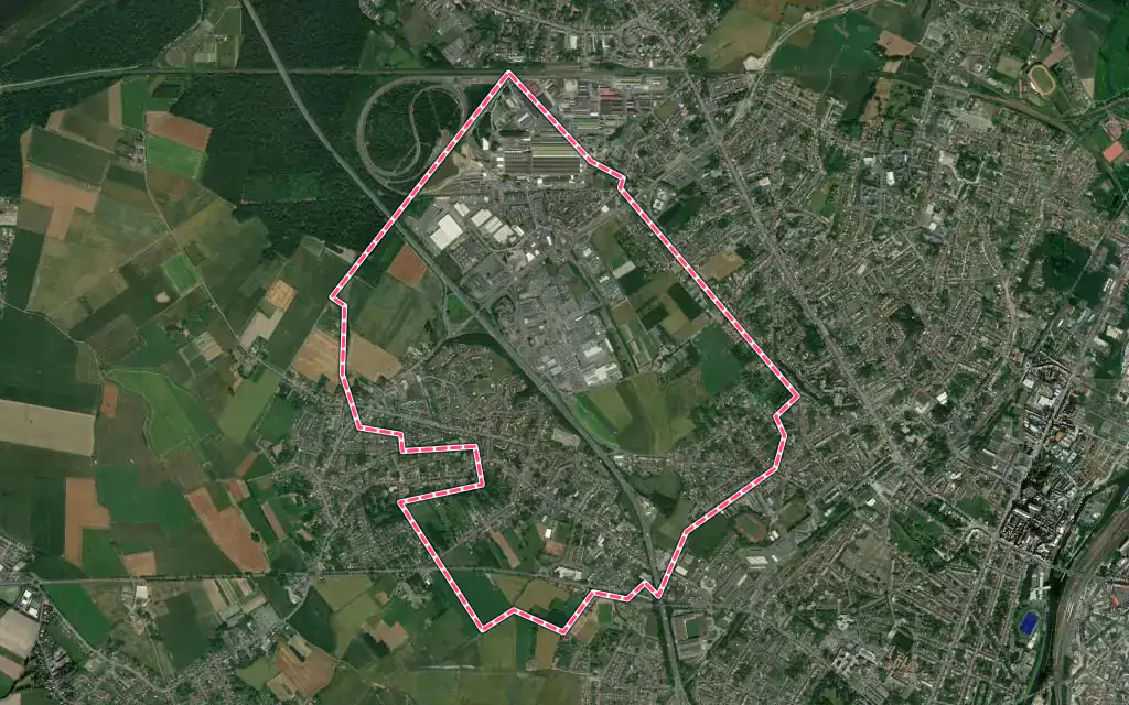 Vue satellite de Petite-Forêt avec ses contours administratifs