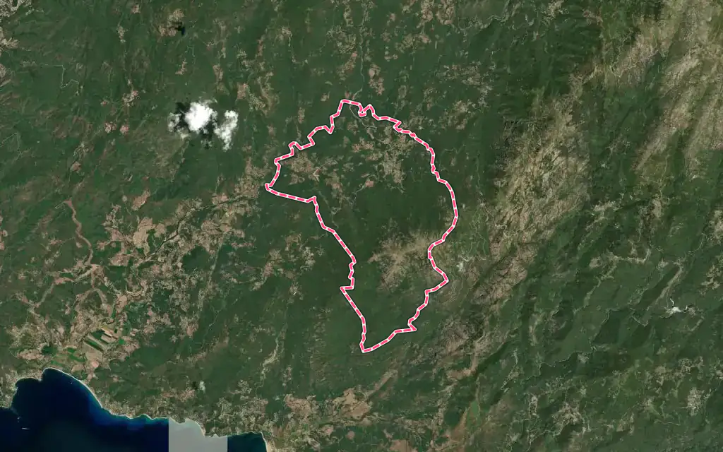 Vue satellite de Petreto-Bicchisano avec ses contours administratifs