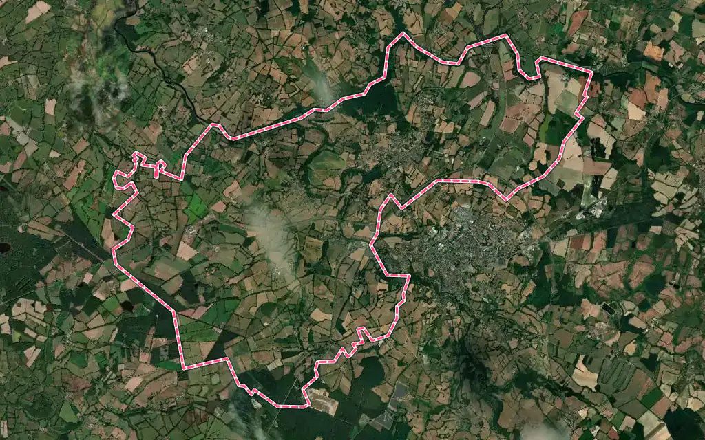 Vue satellite de Peyrat-de-Bellac avec ses contours administratifs