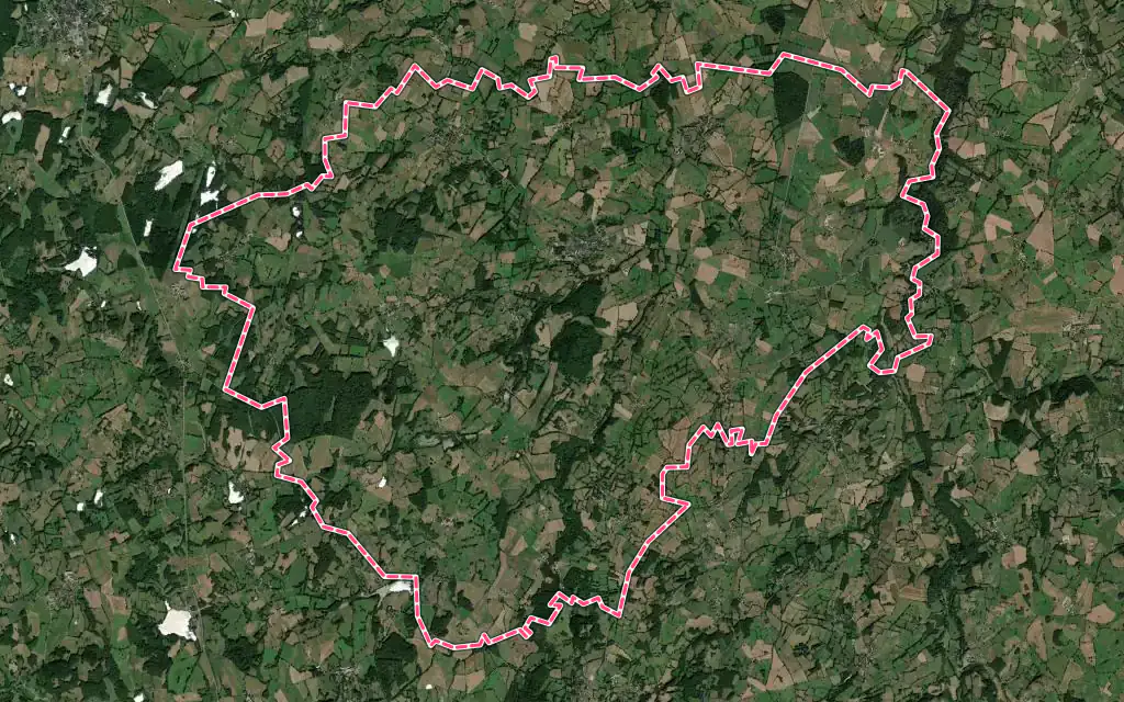 Vue satellite de Peyrat-la-Nonière avec ses contours administratifs