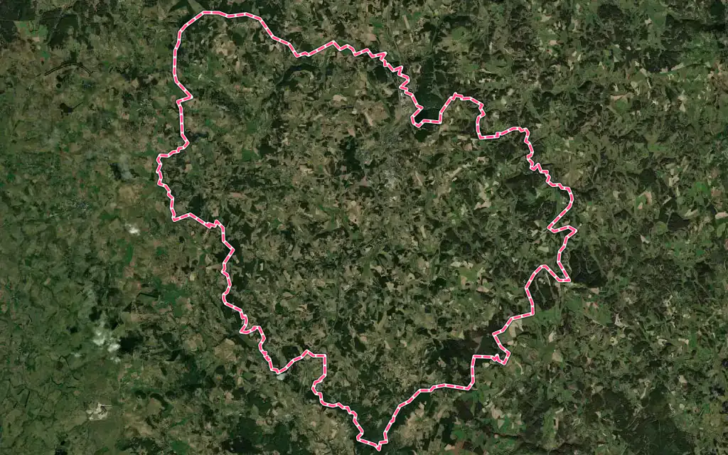 Vue satellite de Peyre en Aubrac avec ses contours administratifs