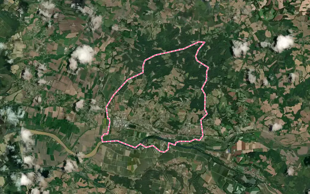 Vue satellite de Peyrehorade avec ses contours administratifs