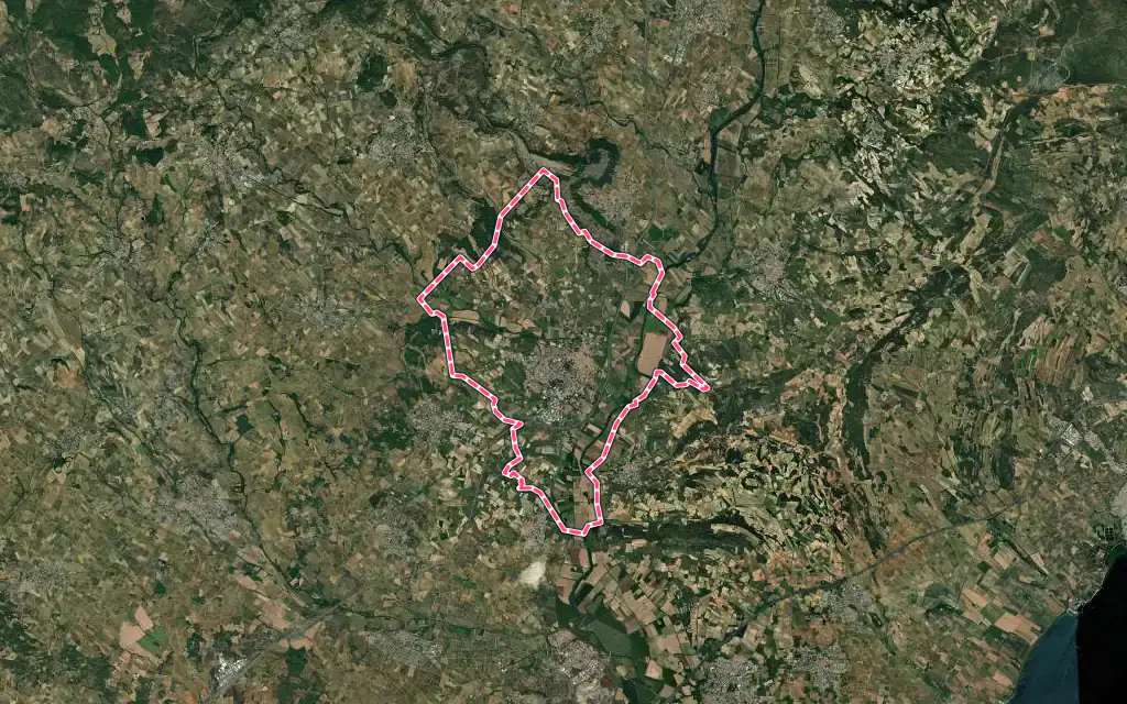 Vue satellite de Pézenas avec ses contours administratifs