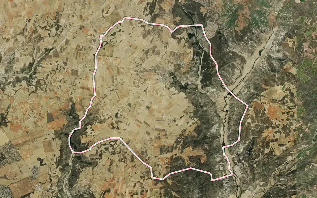 Vista satélite de Pezuela de las Torres con su contorno administrativo