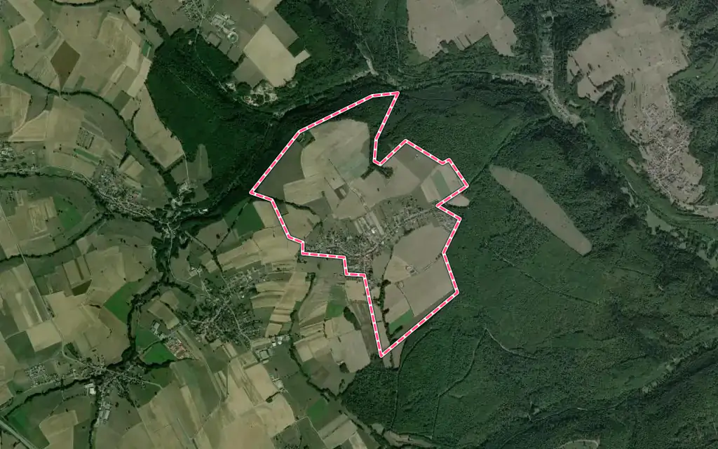 Vue satellite de Pfalzweyer avec ses contours administratifs