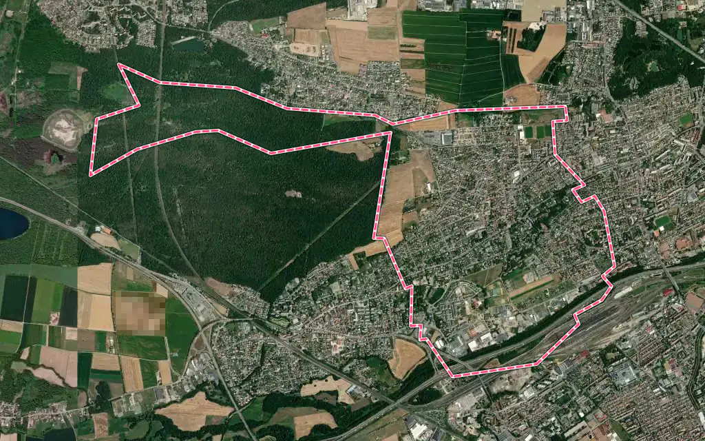 Vue satellite de Pfastatt avec ses contours administratifs