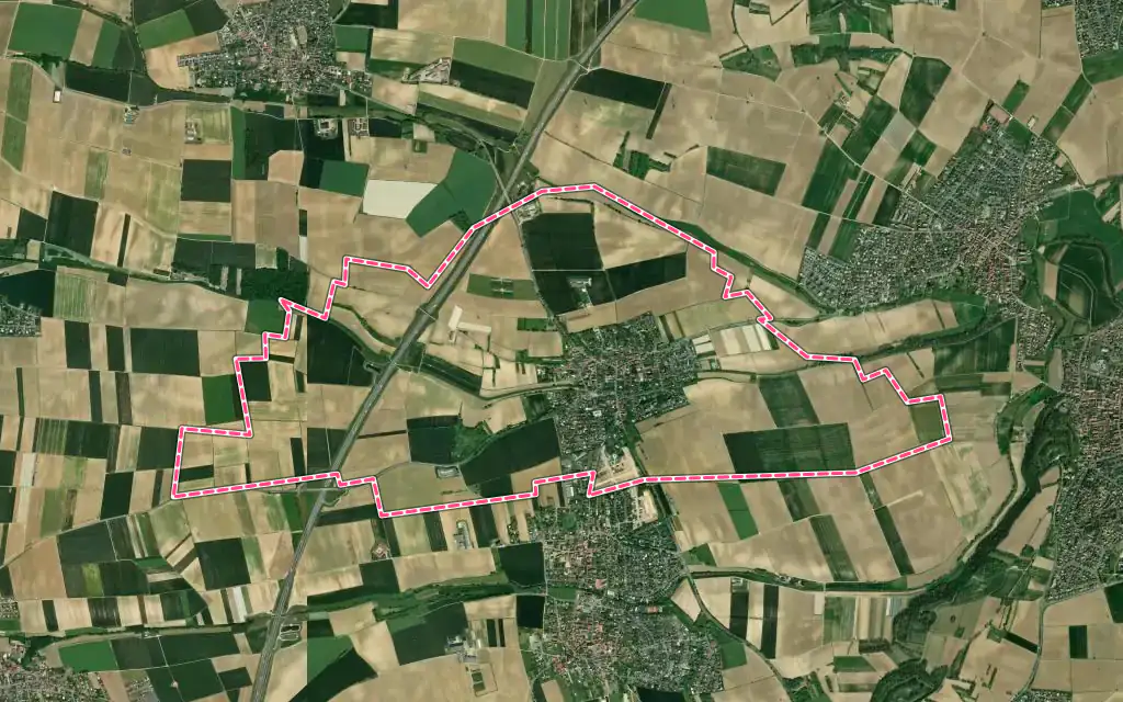 Vue satellite de Pfulgriesheim avec ses contours administratifs