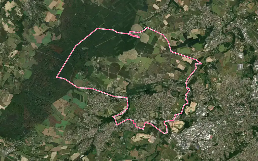 Vue satellite de Pibrac avec ses contours administratifs