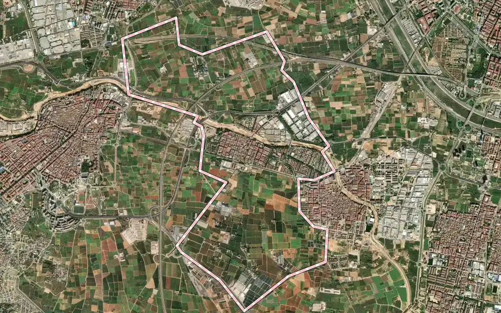 Vista satélite de Picanya con su contorno administrativo