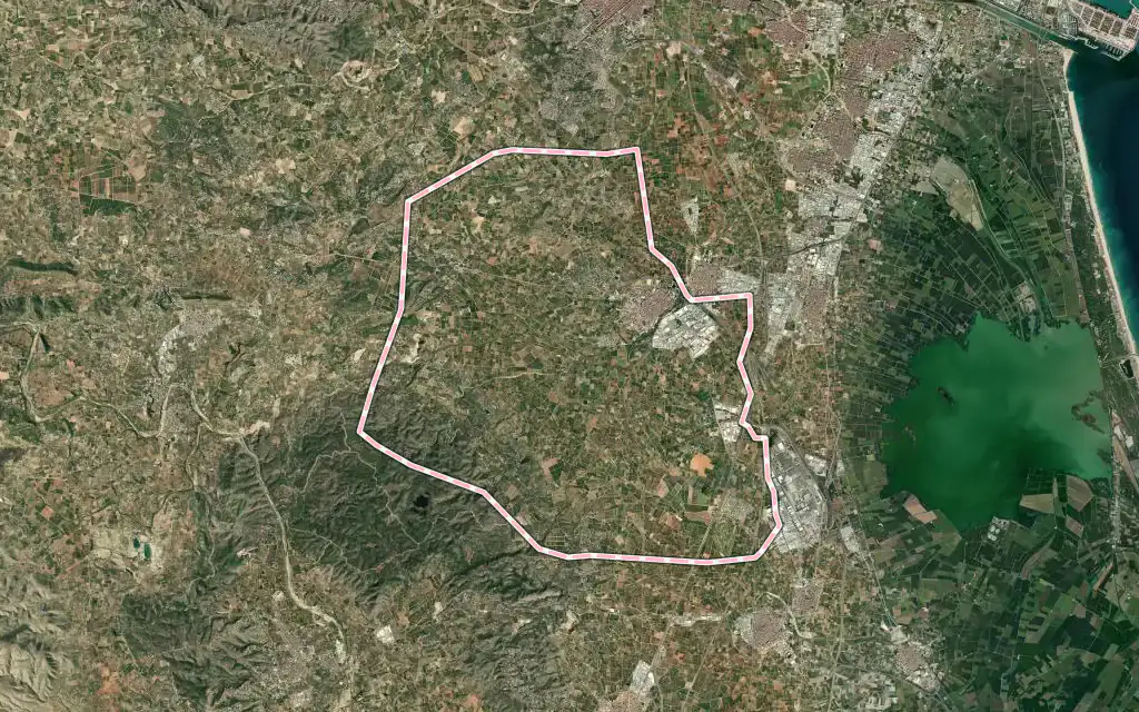 Vista satélite de Picassent con su contorno administrativo
