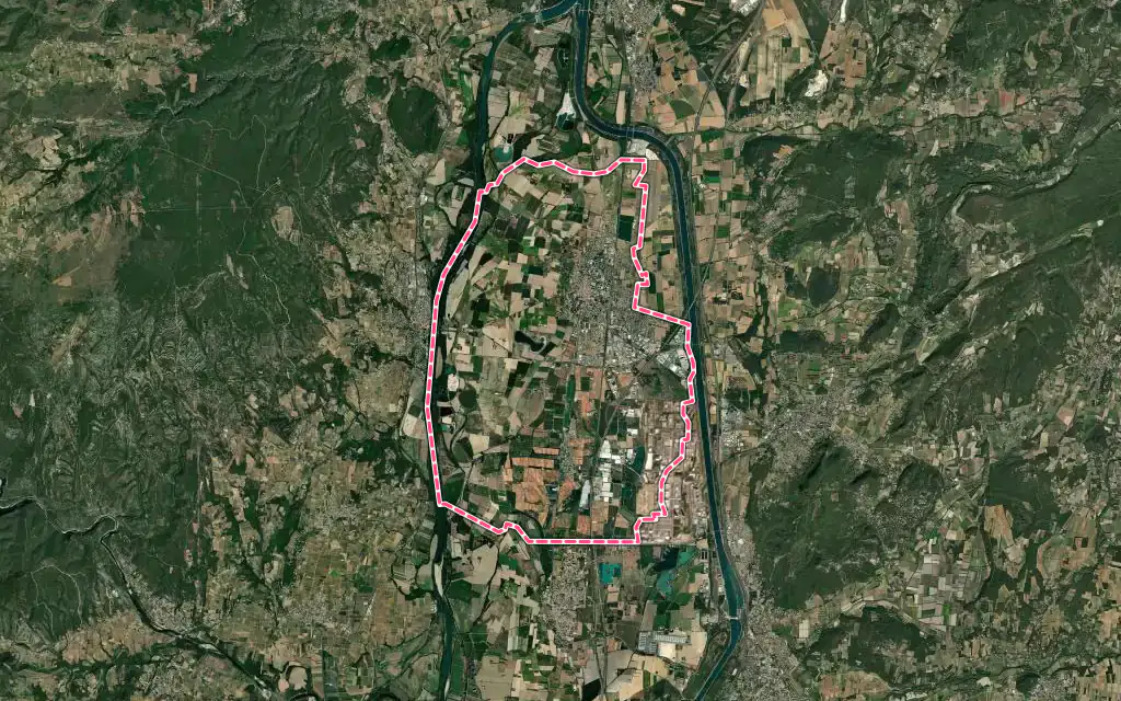 Vue satellite de Pierrelatte avec ses contours administratifs