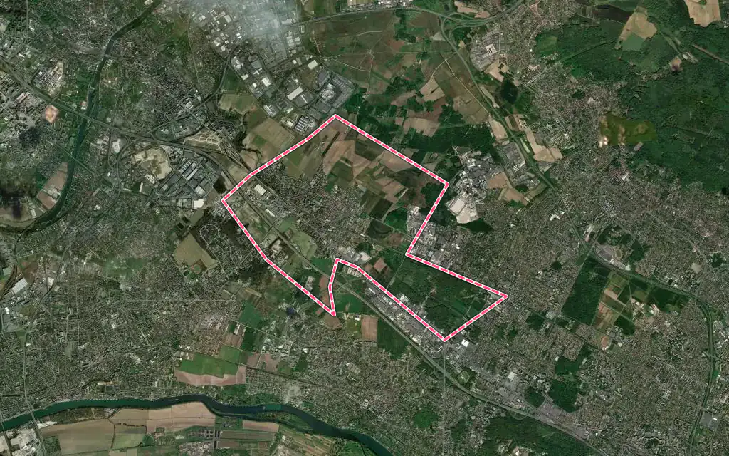Vue satellite de Pierrelaye avec ses contours administratifs
