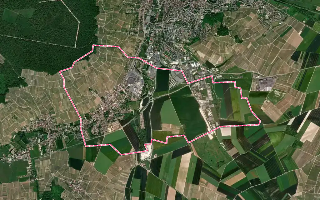 Vue satellite de Pierry avec ses contours administratifs