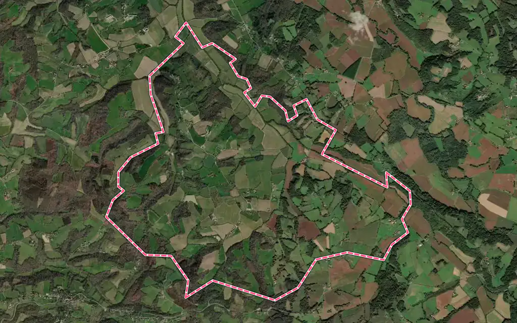 Vue satellite de Piets-Plasence-Moustrou avec ses contours administratifs