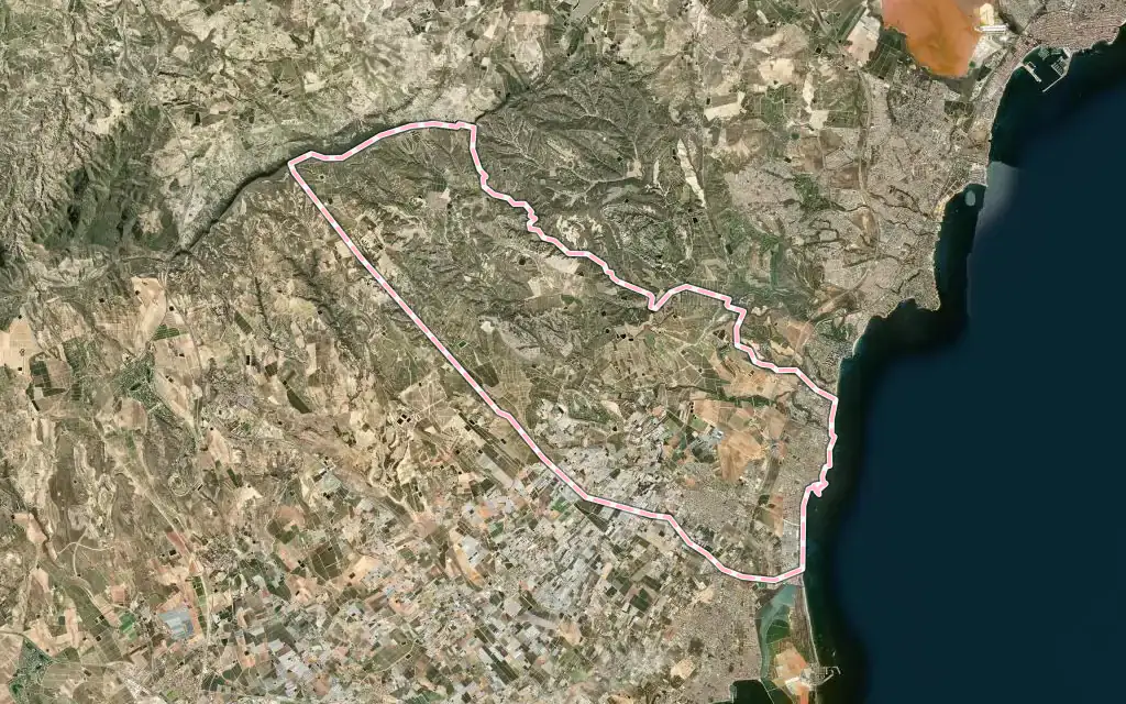 Vista satélite de Pilar de la Horadada con su contorno administrativo