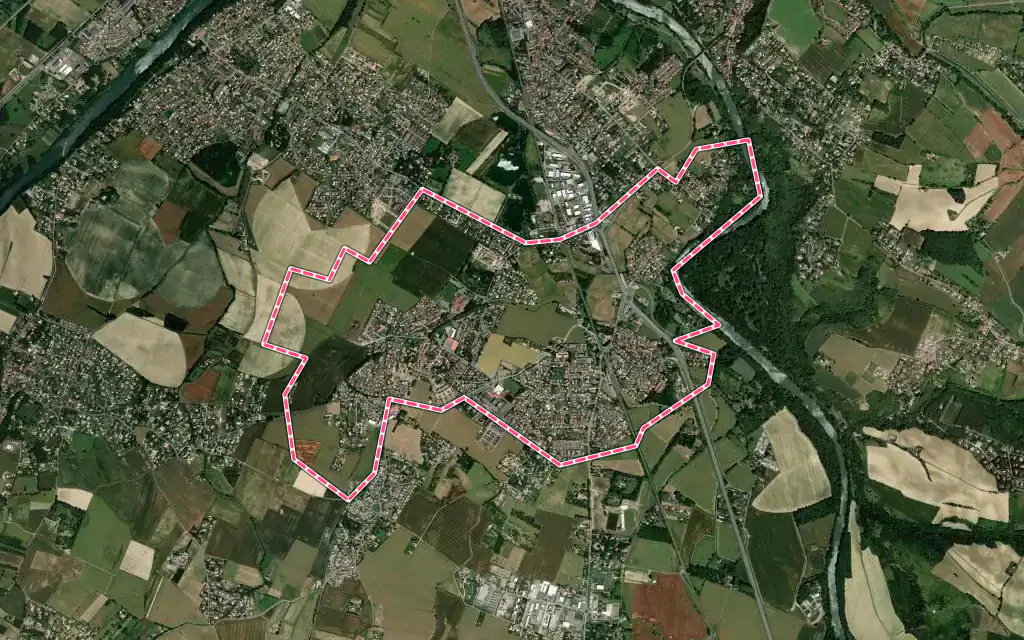 Vue satellite de Pins-Justaret avec ses contours administratifs