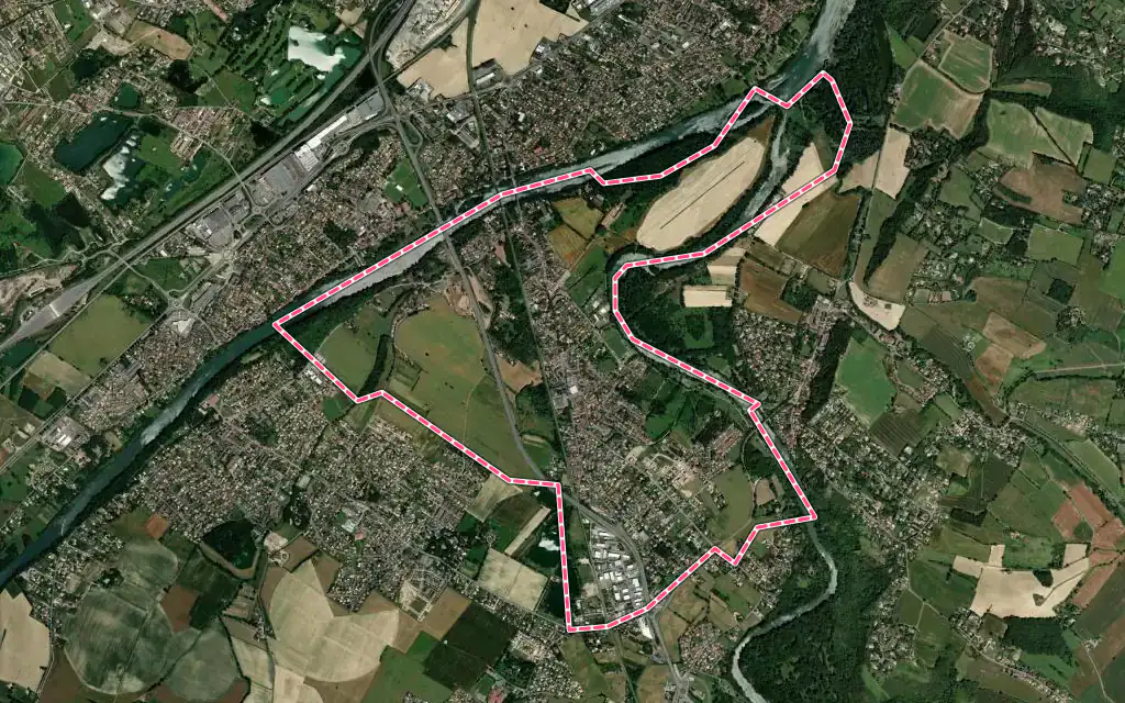 Vue satellite de Pinsaguel avec ses contours administratifs