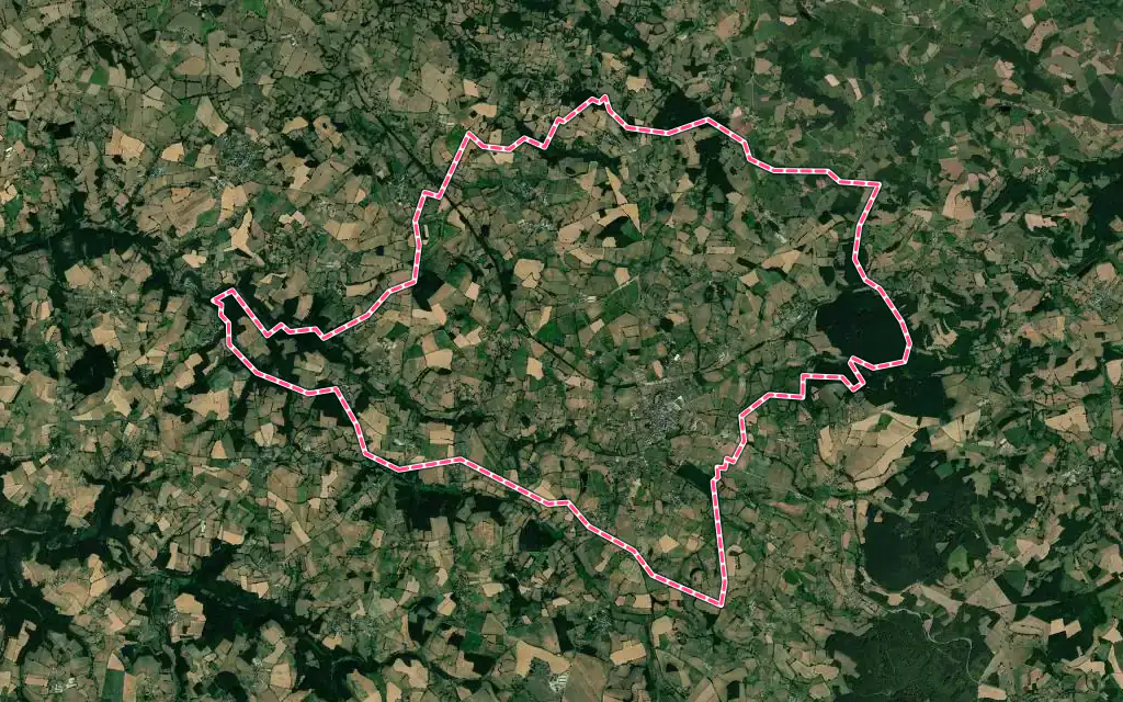 Vue satellite de Pionsat avec ses contours administratifs