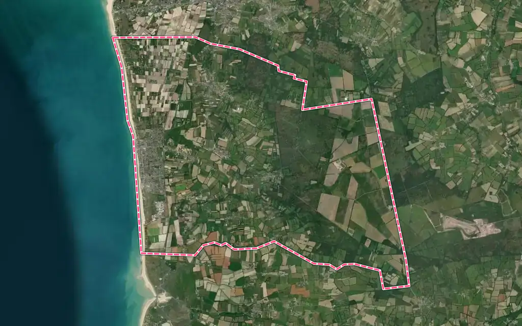 Vue satellite de Pirou avec ses contours administratifs