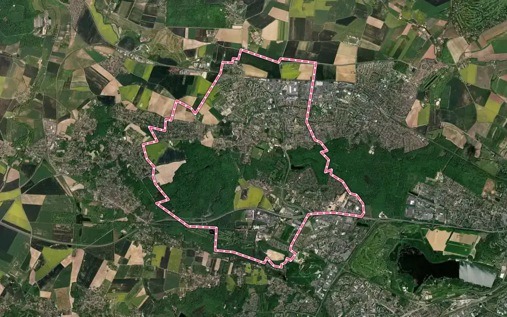 Vue satellite de Plaisir avec ses contours administratifs