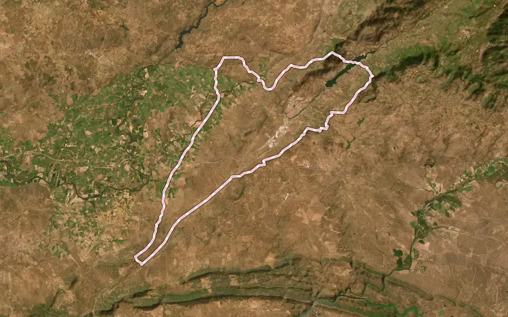Vista satélite de Plasencia con su contorno administrativo