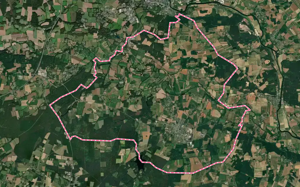 Vue satellite de Pleucadeuc avec ses contours administratifs