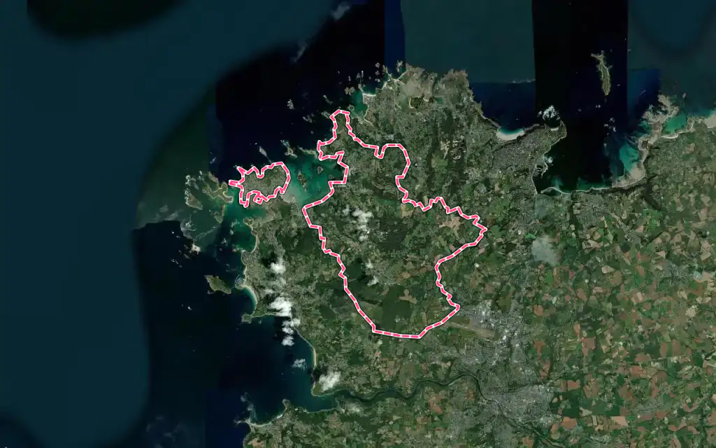 Vue satellite de Pleumeur-Bodou avec ses contours administratifs